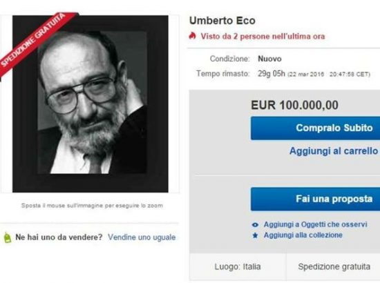 La tesi di laurea di Umberto Eco in vendita su Ebay. Il costo? 100 mila euro